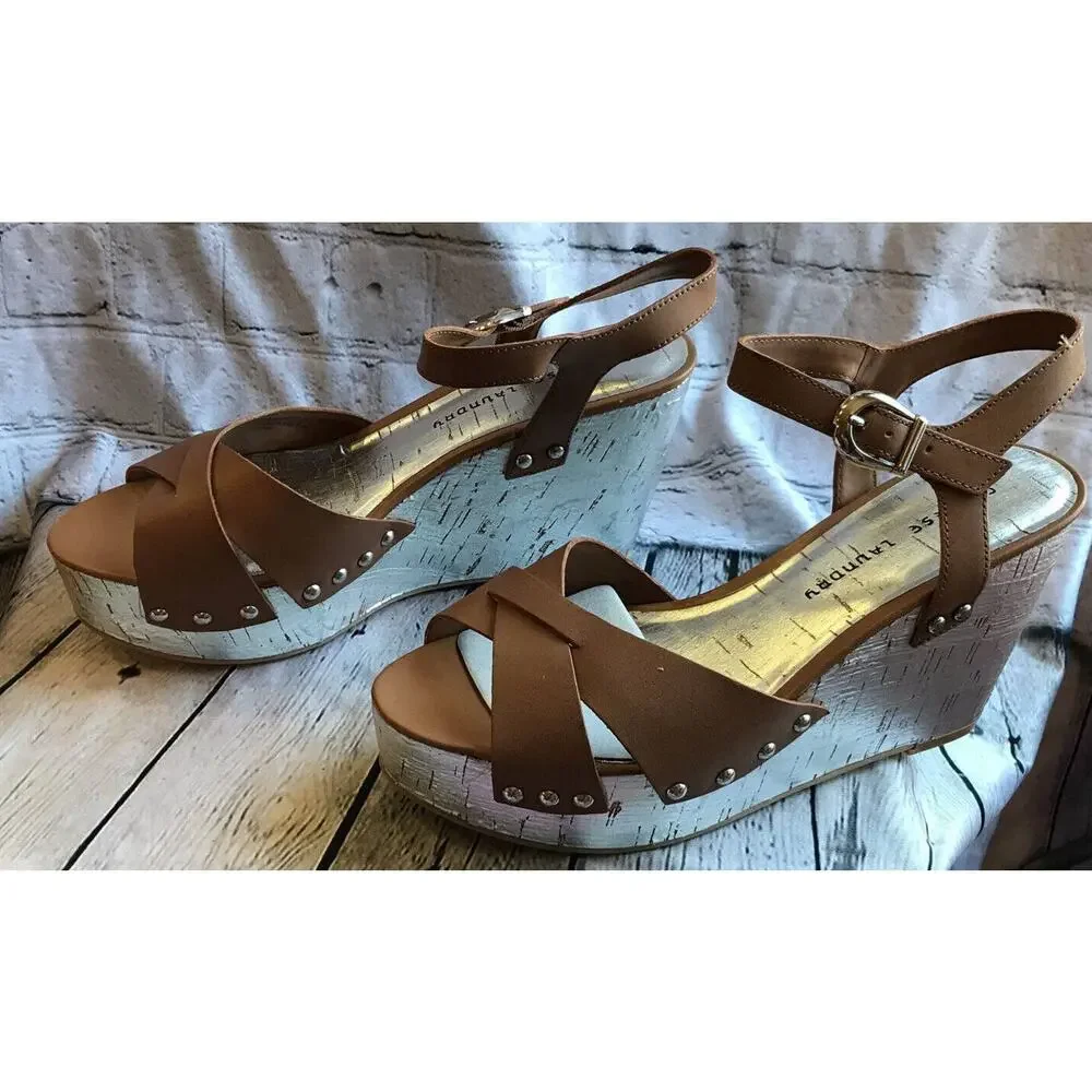 Chinese Laundry Give It A Go Platform Sandal Leather Nut Women’s 9.5 M